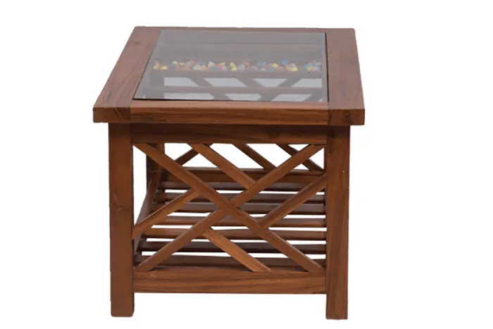 VIVDeal Glass Teak Center Table Glass Top 2